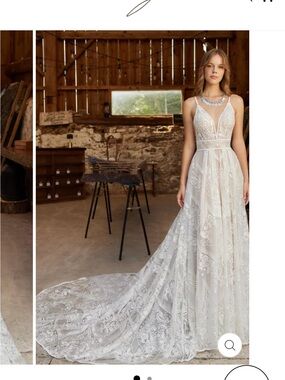 Inez by La Perle | Sheer Illusion Bodice Lace Bridal Gown in Ivory
